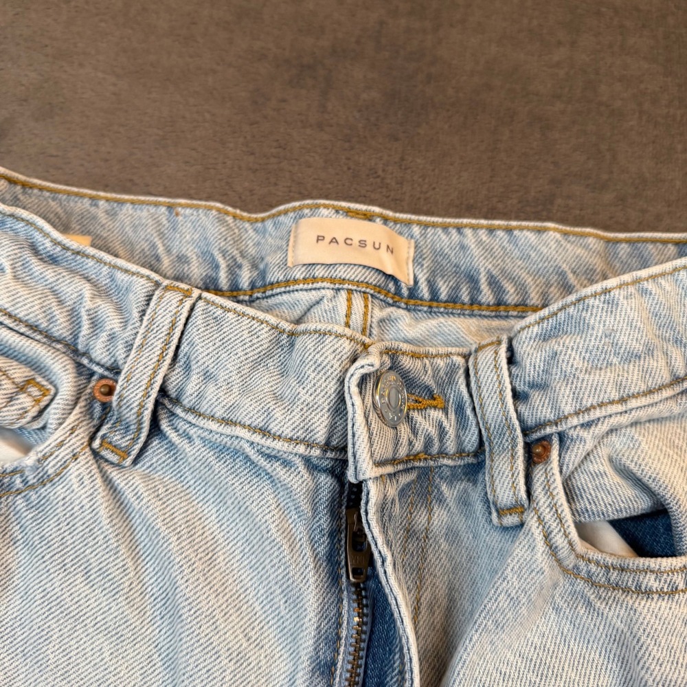 PacSun 90's Straight Jeans Womens 23 Light Wash Distressed Raw Hem Denim Pants - Picture 6 of 12